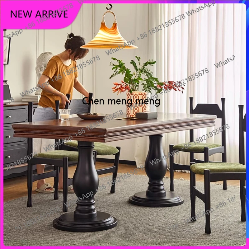 

French retro solid wood dining table and chair combination small apartment household rectangular large board table H