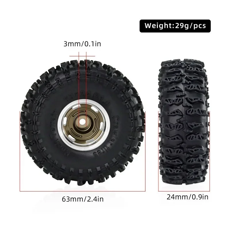 4pcs 63mm 1.0" Metal Beadlock Wheel Tire Set For 1/18 1/24 RC Crawler Car TRX4M SCX24 AX24 FCX24 Upgrade Parts Accessories