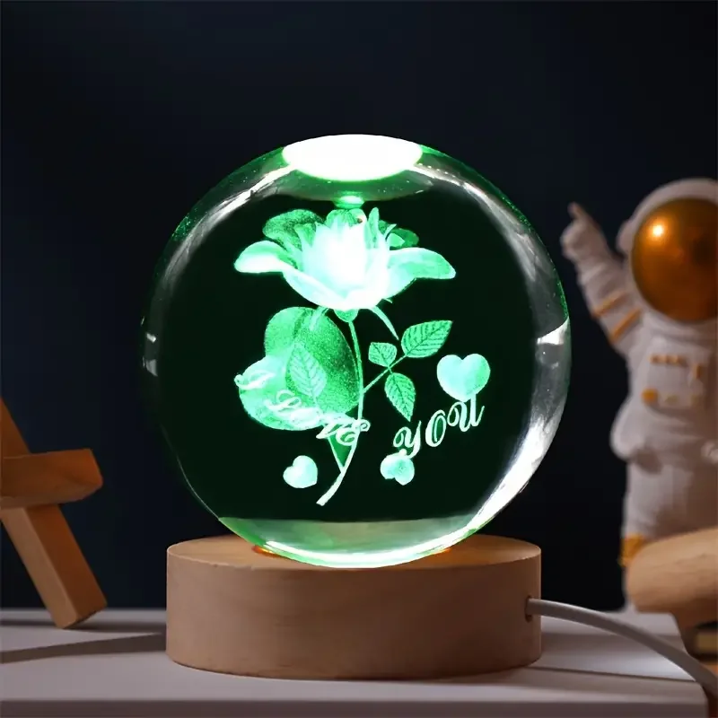 1pc 3D Rose Crystal ball colored nightlights, holiday gifts for girlfriends, wives and friends, interior and home decor