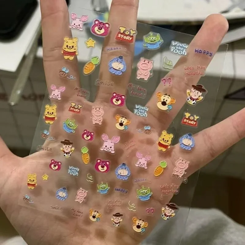

Новая модель Диснея, милый мультяшный Пух, 3D изысканные наклейки для ногтей, студенческие микростереоскопические клейкие подкладки, украшение для чехла для телефона