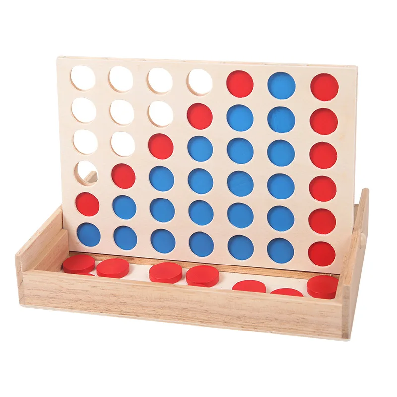 Connect Blue Red Four in A Row Wood Classic Bingo Games Funny 4 in A Line Board Family Parties Entertainment Travel Adult Toy