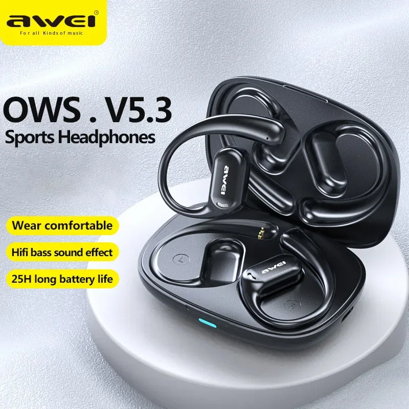 

Awei TZ8 OWS Sports Headset V5.3 Wireless Bluetooth Headphones Open Earhooks Earphones With Mic Hifi Bass Earbuds Gamer Headset