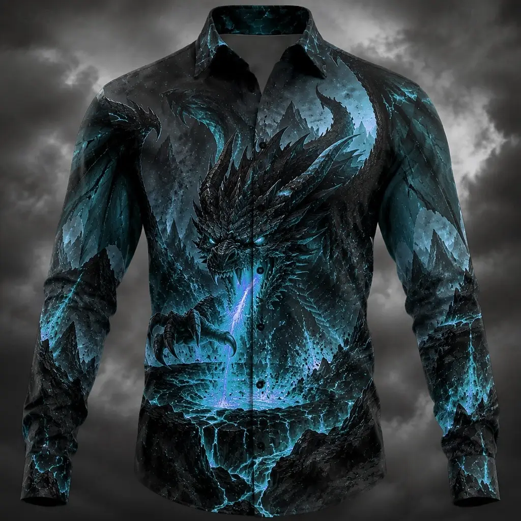 Halloween Men's Dragon Casual Shirt Long Sleeve Horror Dark Casual Streetwear Carnival Spring Fall Turndown Button Up
