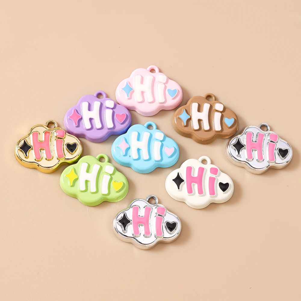 Leslie 20 Stück niedliche, farbenfrohe Cartoon-Wolken-Charms mit Hi-Buchstaben, passend für DIY-Ohrringe, Halsketten, Schmuckherstellung, handgefertigte Accessoires – Detail 3
