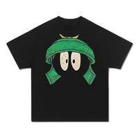Marvin the Martian Cartoon T - Shirt  Classic Animation Character Print American Vintage Style Black Loose Short - Sleeves
