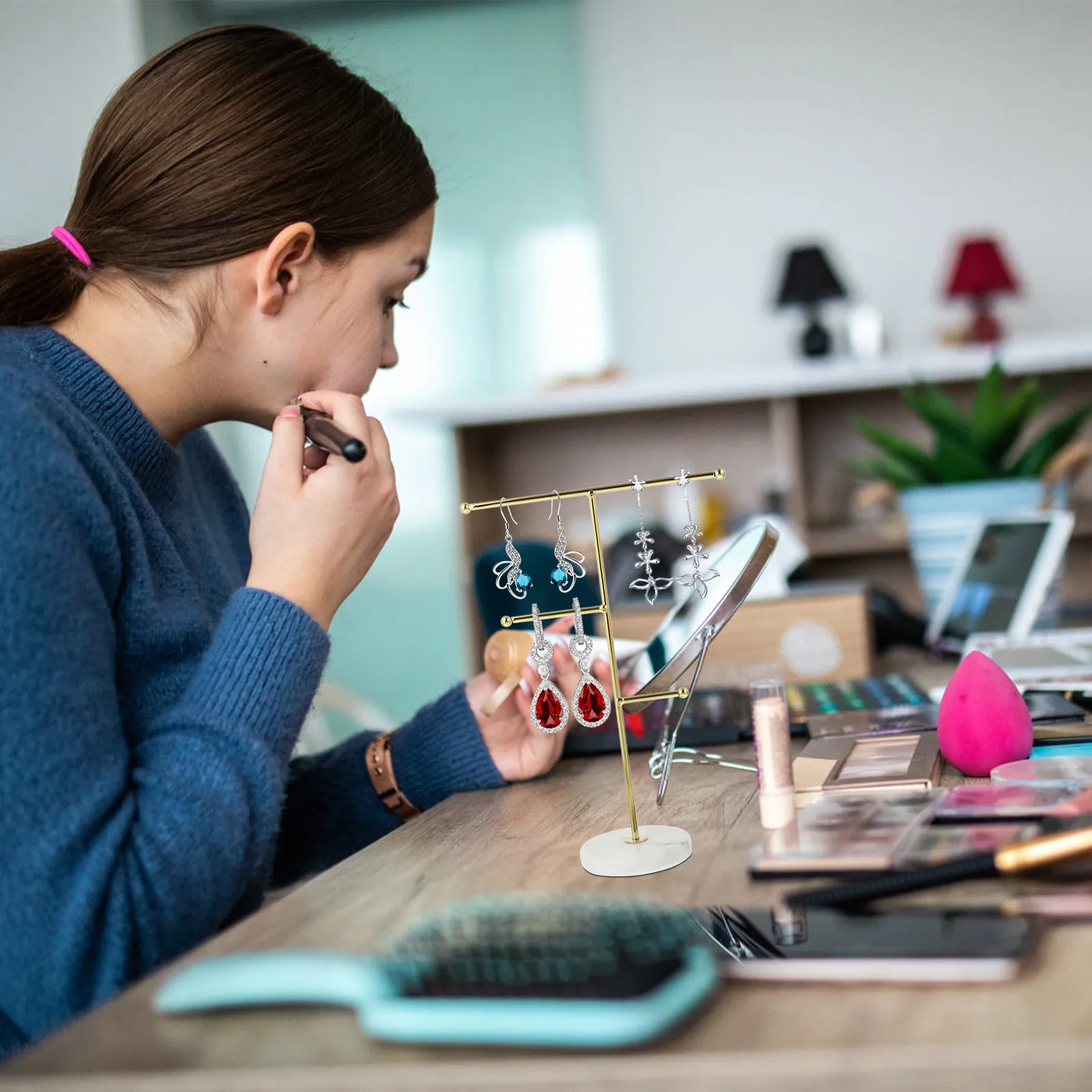 

Мраморная подставка для украшений: домашний органайзер в скандинавском стиле для колье, изящный держатель для демонстрации и хранения, железный, долговечный