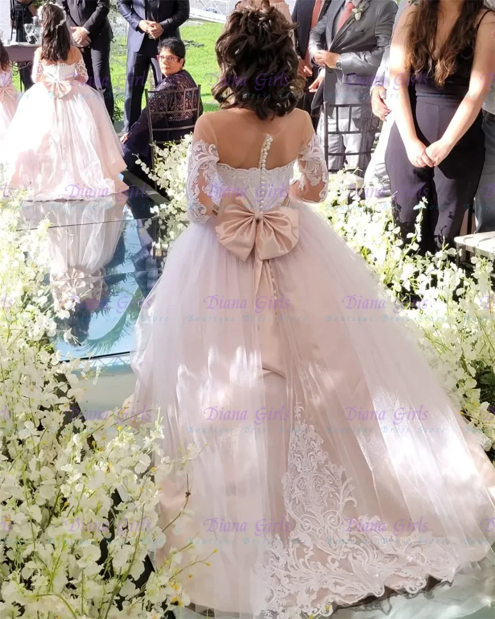 Little Princess Quality Lovely Flower Girl Dress Tulle with Satin Fluffy Applique for Wedding Birthday Party Evening Ball Gowns