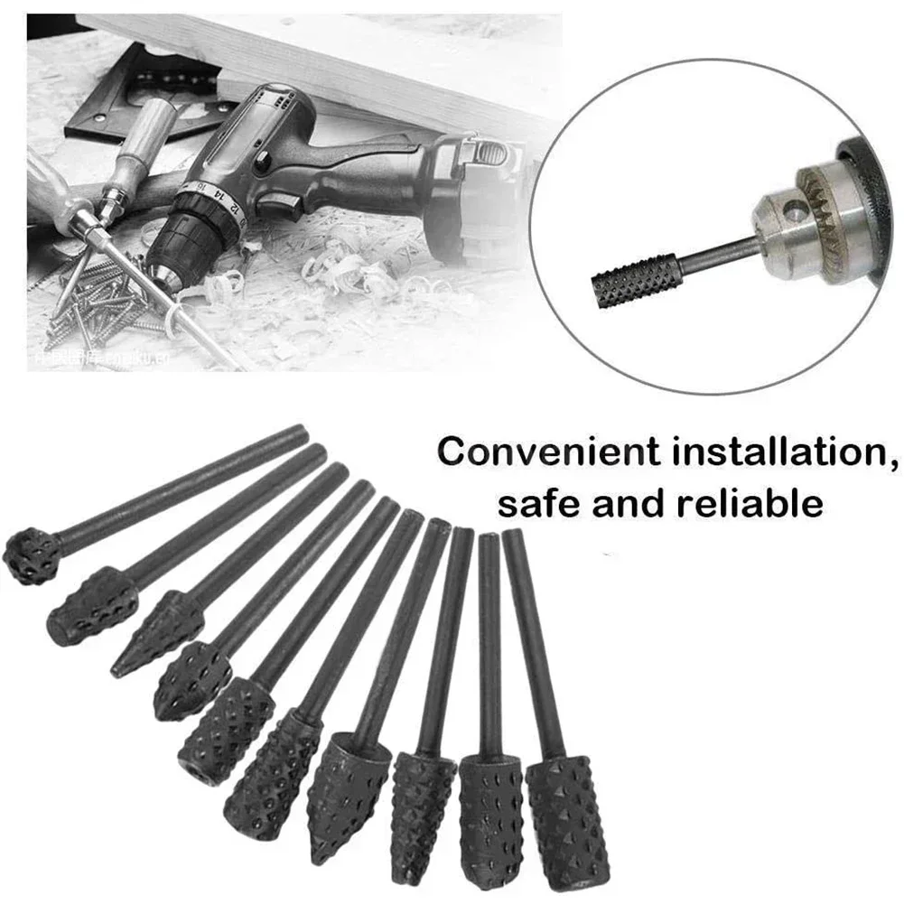 10pcs/set Rotary Rasp File Drill Bits Rasp Set 1/8\