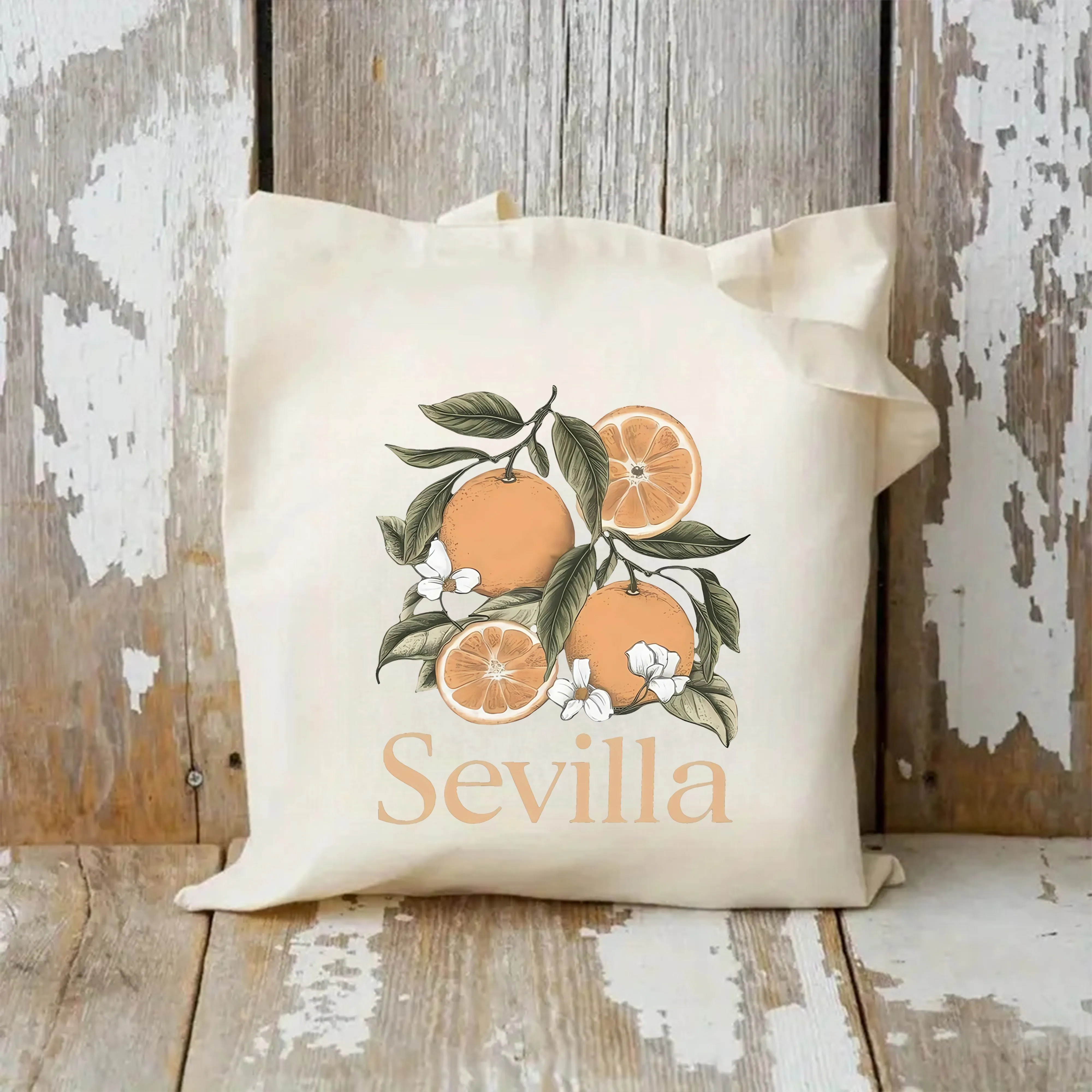 1pc, Lightweight Canvas Tote Bag Featuring The Veselia Letters And an Orange Pattern, This Durable Bag Is Spacious And Stylish,