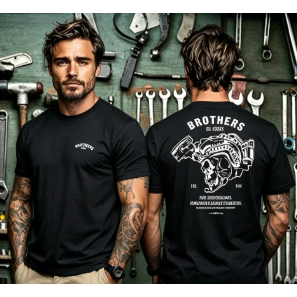 2026 New Front B&A Logo Back Large Skeleton Brothers in Arms Skull Helmet T‑Shirt, Retro Military Style Casual Short Sleeve Tops