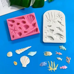 Ocean series fondant silicone mold Conch Starfish Small fish seaweed cake decoration mold shell clay cookie mold