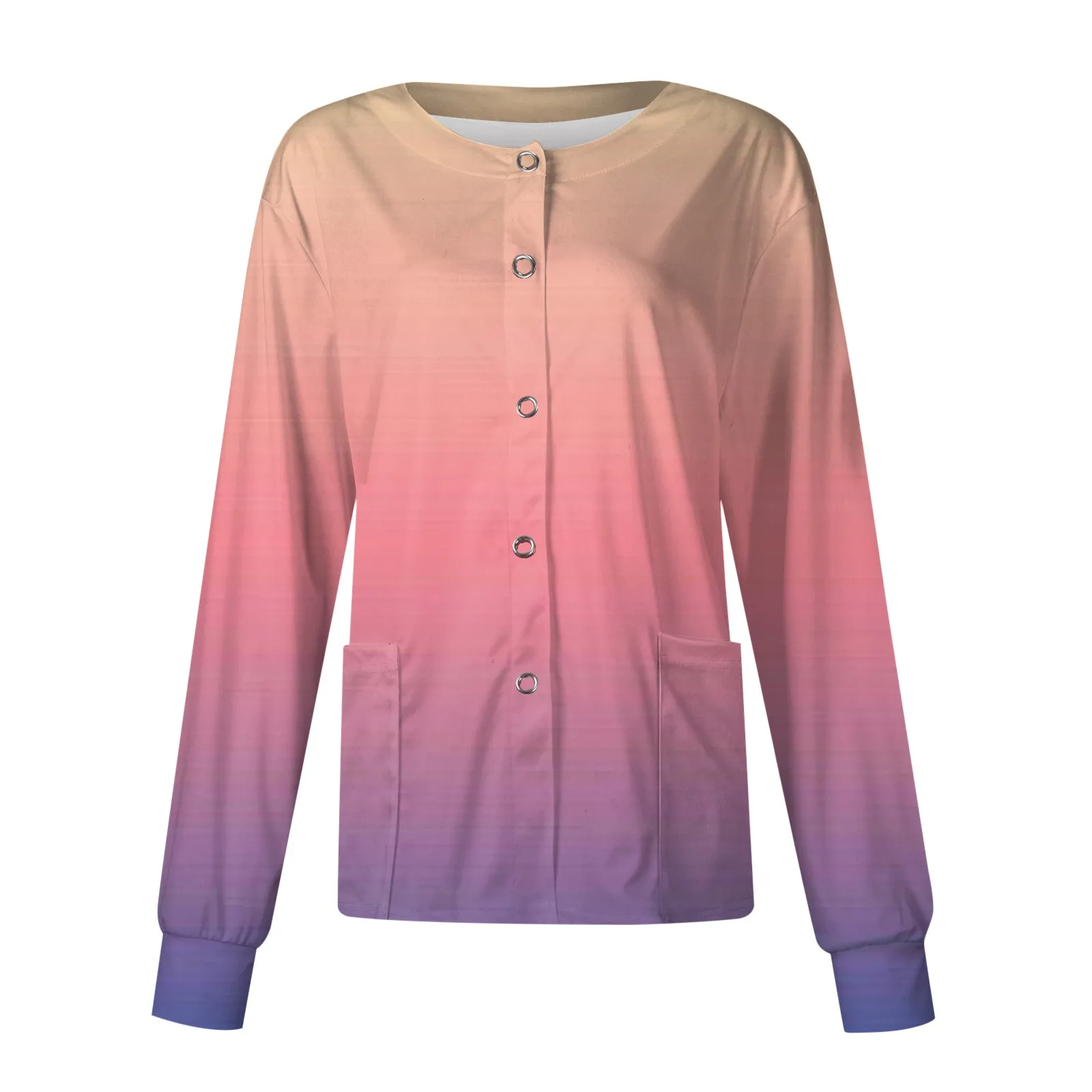 Nurse Uniform Women Gradient Scrubs Tops Uniforms Long Sleeve Pockets Medical Nurses Uniformes Blouse Nursing Clothes Shirts