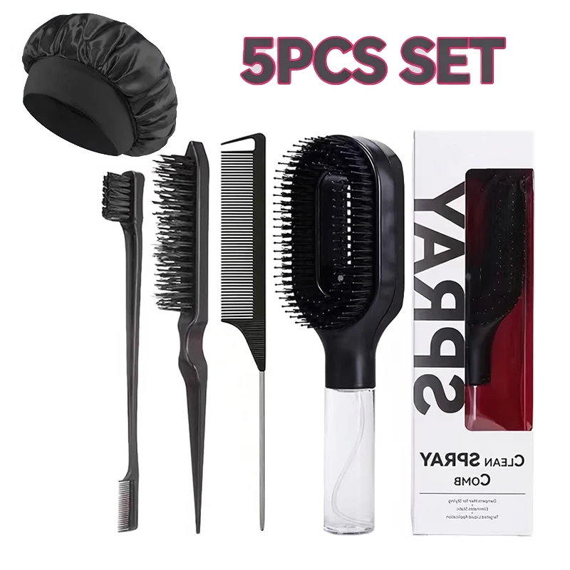 5-teiliges Haarstyling-Set: Kopfhautmassagekissen, Kamm, Sprühflasche, Haaransatzbürste, Haarflieger-Bürste, Hohlkamm – Detail 2