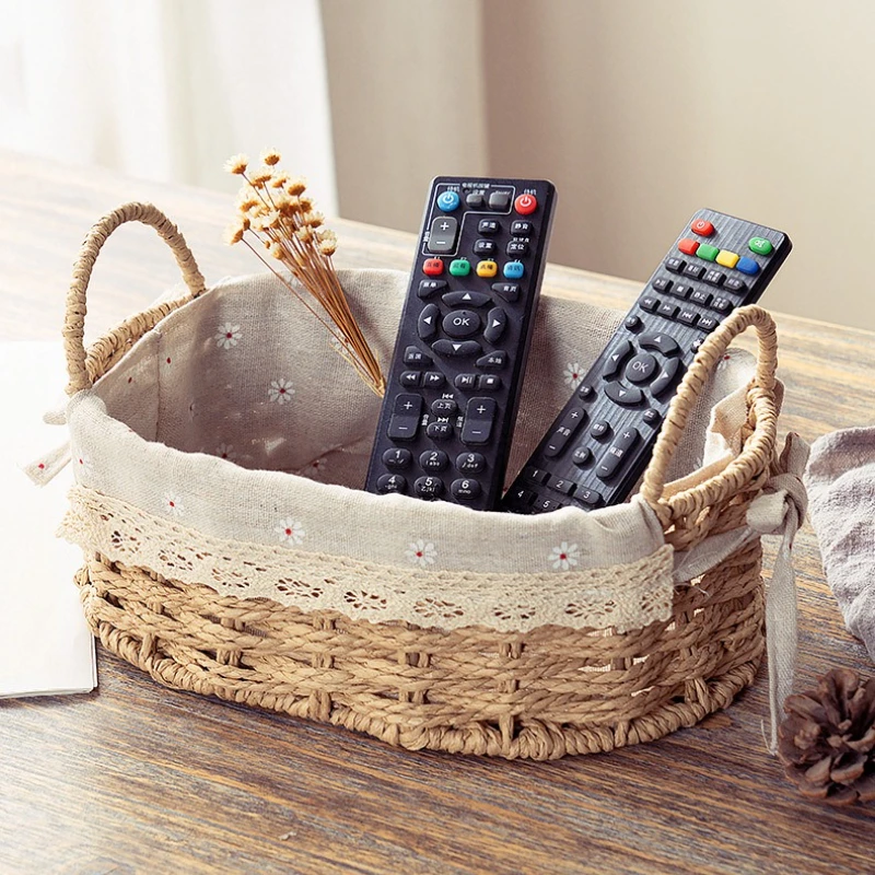 Woven Storage Basket Makeup Snack Multifunction Organization Basket Desktop Groceries Handle Baskets Home Kitchen Storage Box