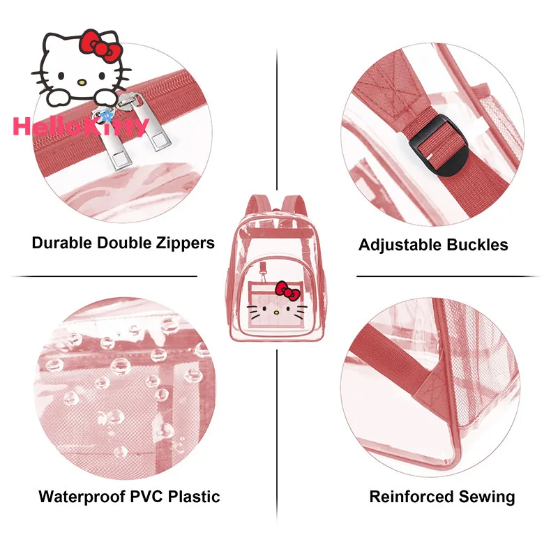 Mochila transparente de Hello Kitty para estudiantes americanos, Bolsa Escolar de capacidad transparente de Tpu, Material impermeable, bolsa de