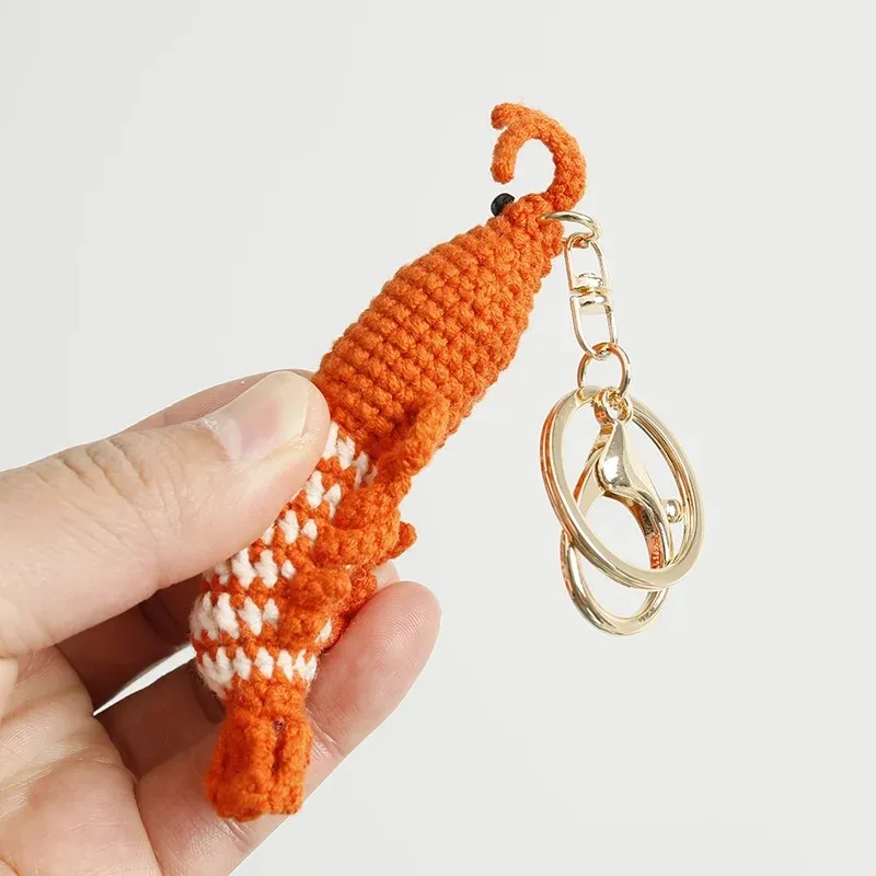 Llaveros bonitos con dije de camarón, Mini llavero tejido a mano para coche, mochila encantadora, bolso, colgante, llavero para pareja