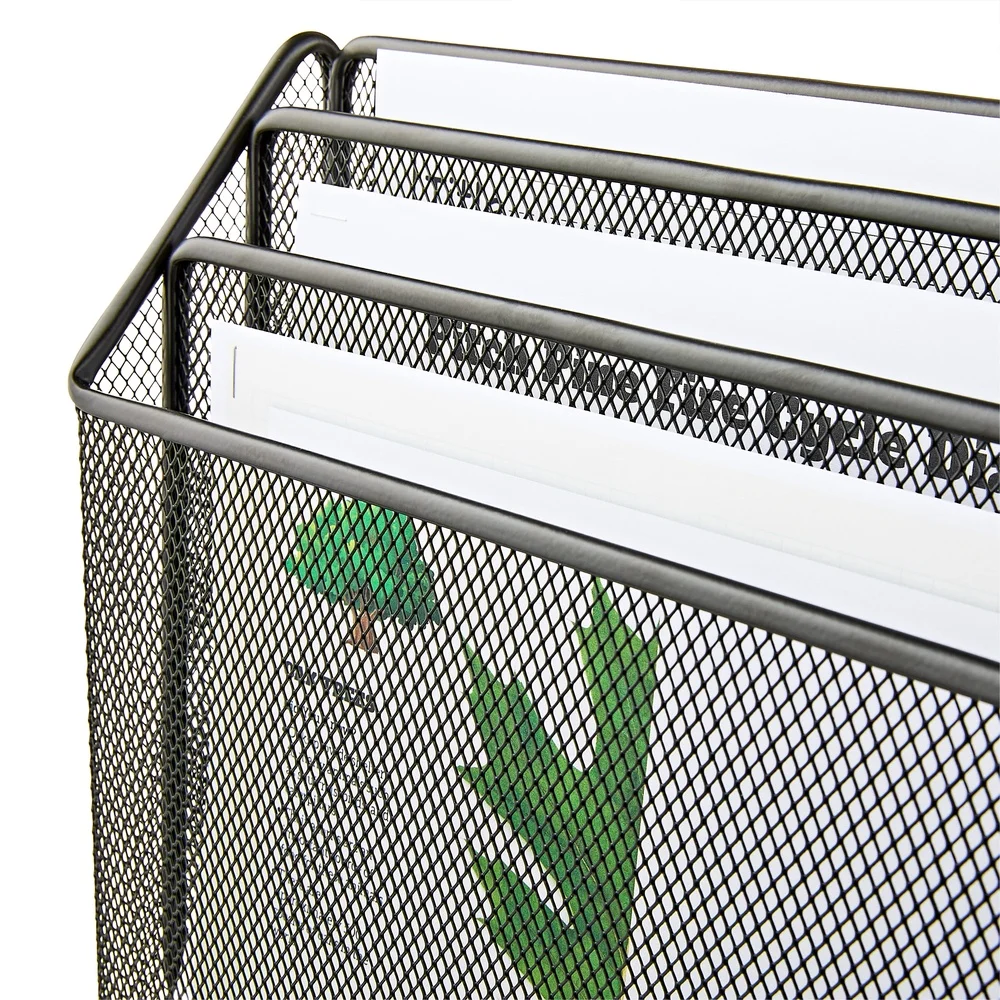 6 Pack Wall Mount Metal Mesh File Holder 3 Tier Document Organizer Efficient Desk Storage Lightweight Durable Office Supplies