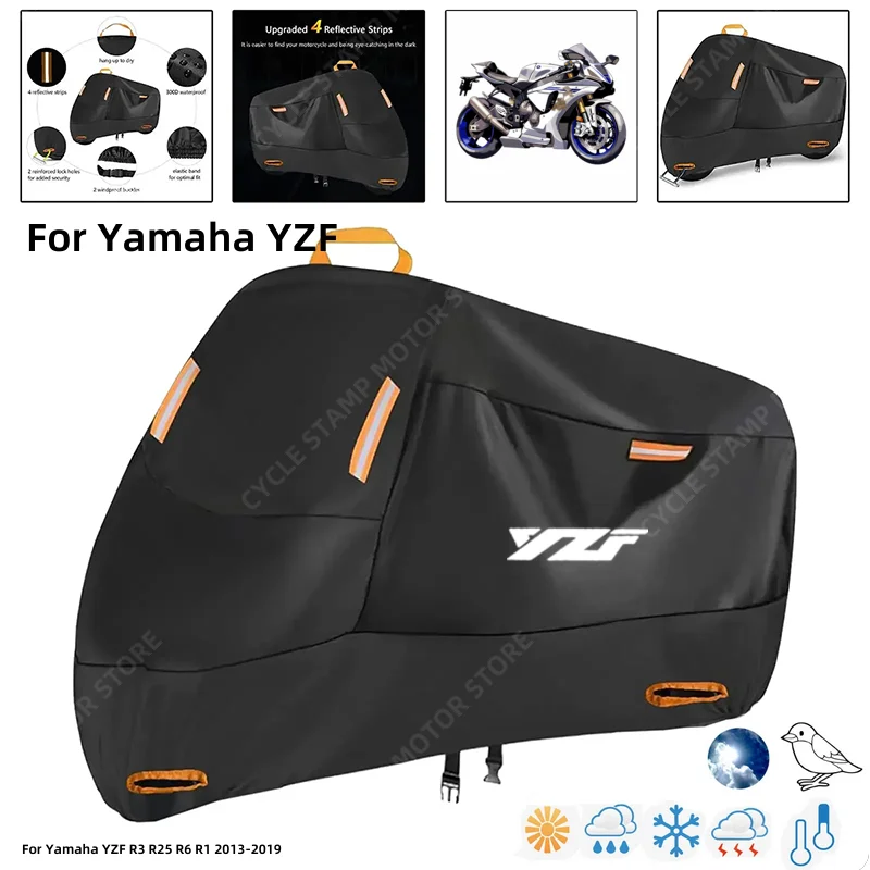 

Waterproof Motorcycle Cover For Yamaha YZF R3 R25 R6 R1 Outdoor Protection Against Rain Dust Debris Weather 210D Oxford cloth