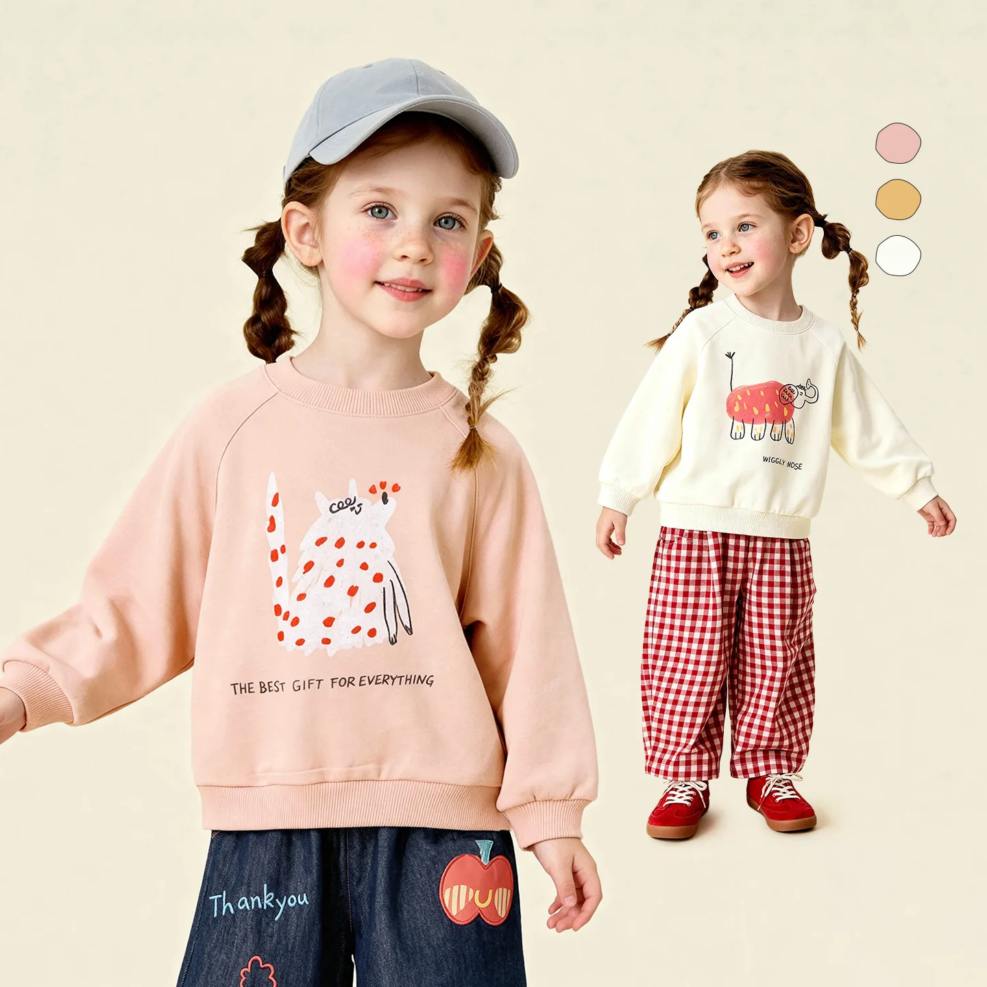 

Детская толстовка Amila Spring с круглым вырезом, однотонная, с мультяшным принтом и надписями, базовая, универсальная, повседневная, с длинными рукавами