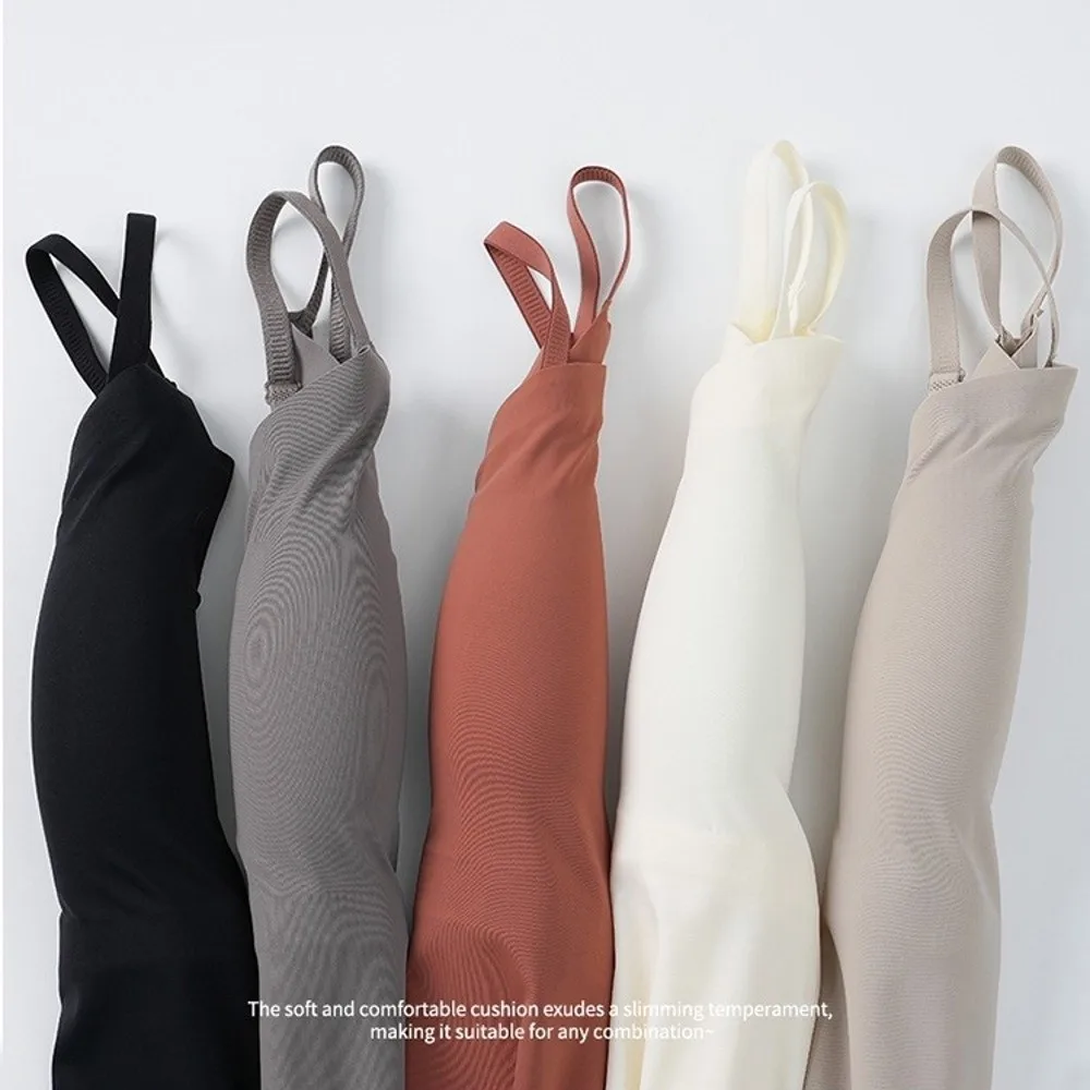 Stretchy Fabric Women Camisole Padded Support Thin Straps Seamless Tank Top Wireless Design Fixed Cup Women Sleeveless Top