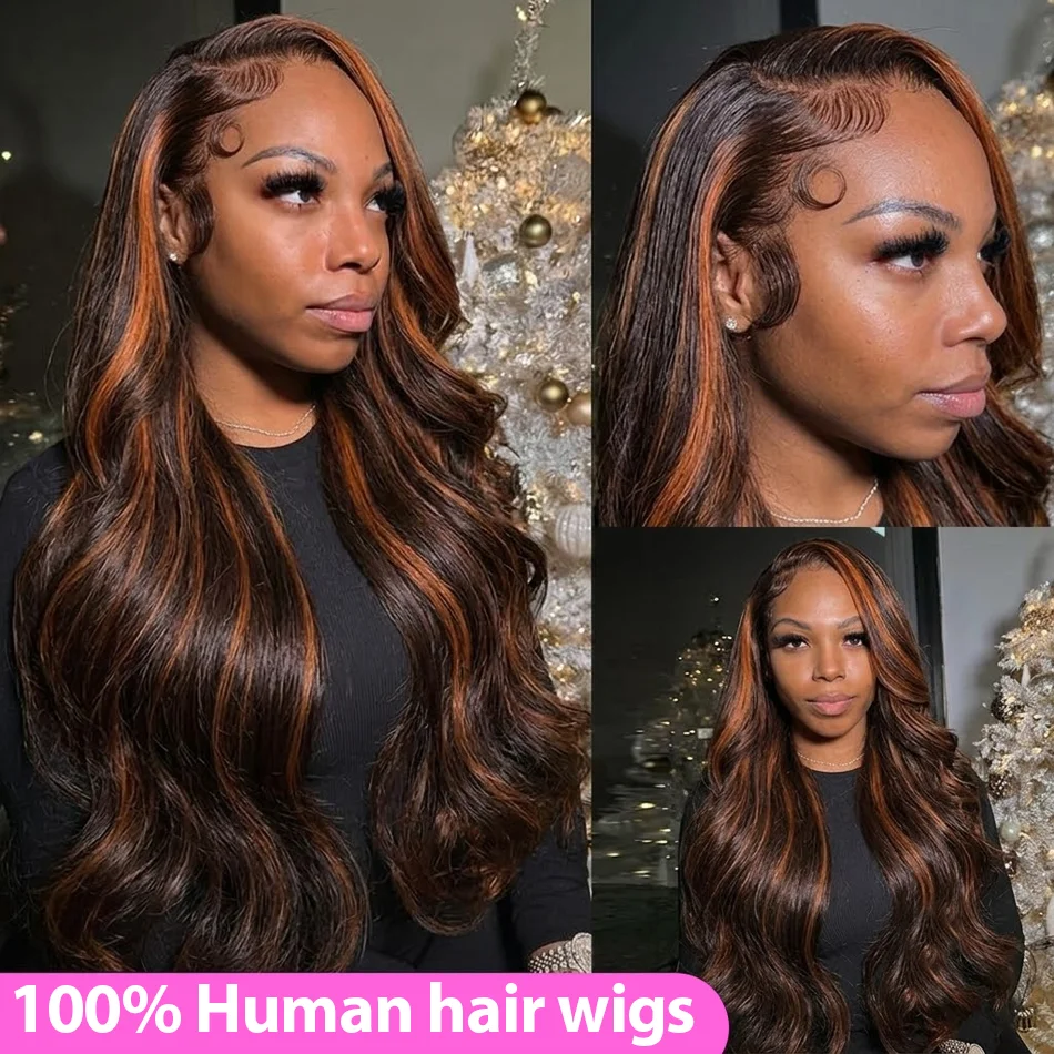 250 Density Body Wave 13x4 13x6 Highlight Lace Front Pre Plucked Human Hair Wig 1B4 32 Inch Human Hair Wig Brazilian On Sale