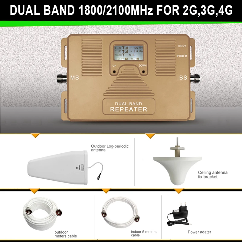 ATNJ New Smart Cell Phone Dual Band Repeater 1800&2100MHz Display Signal Strength By LCD