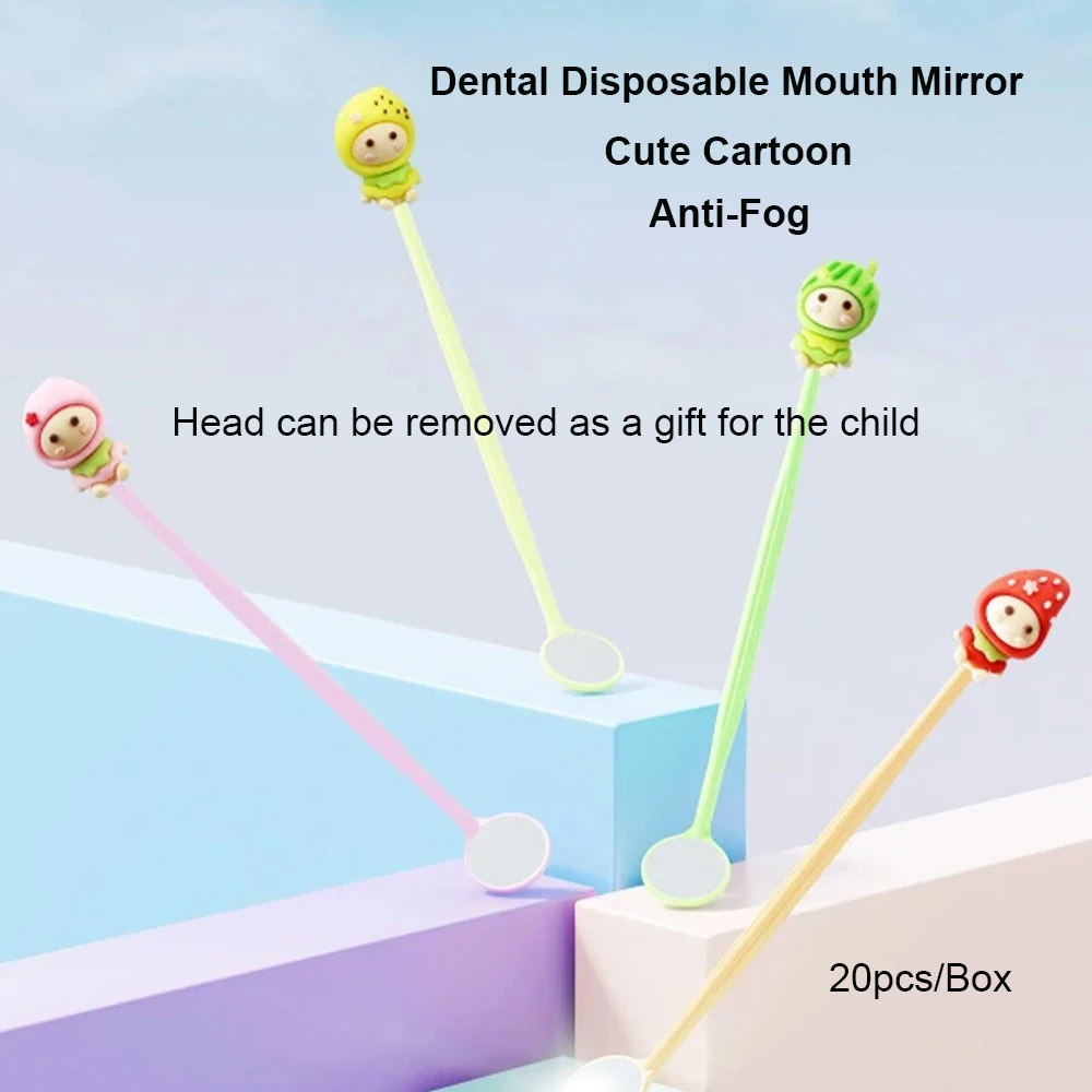 20pcs/Box Cute Cartoon Dental Disposable Mouth Mirror for Kids Oral Anti-Fog Dentist Gifts for Children Dentistry Clinic Present