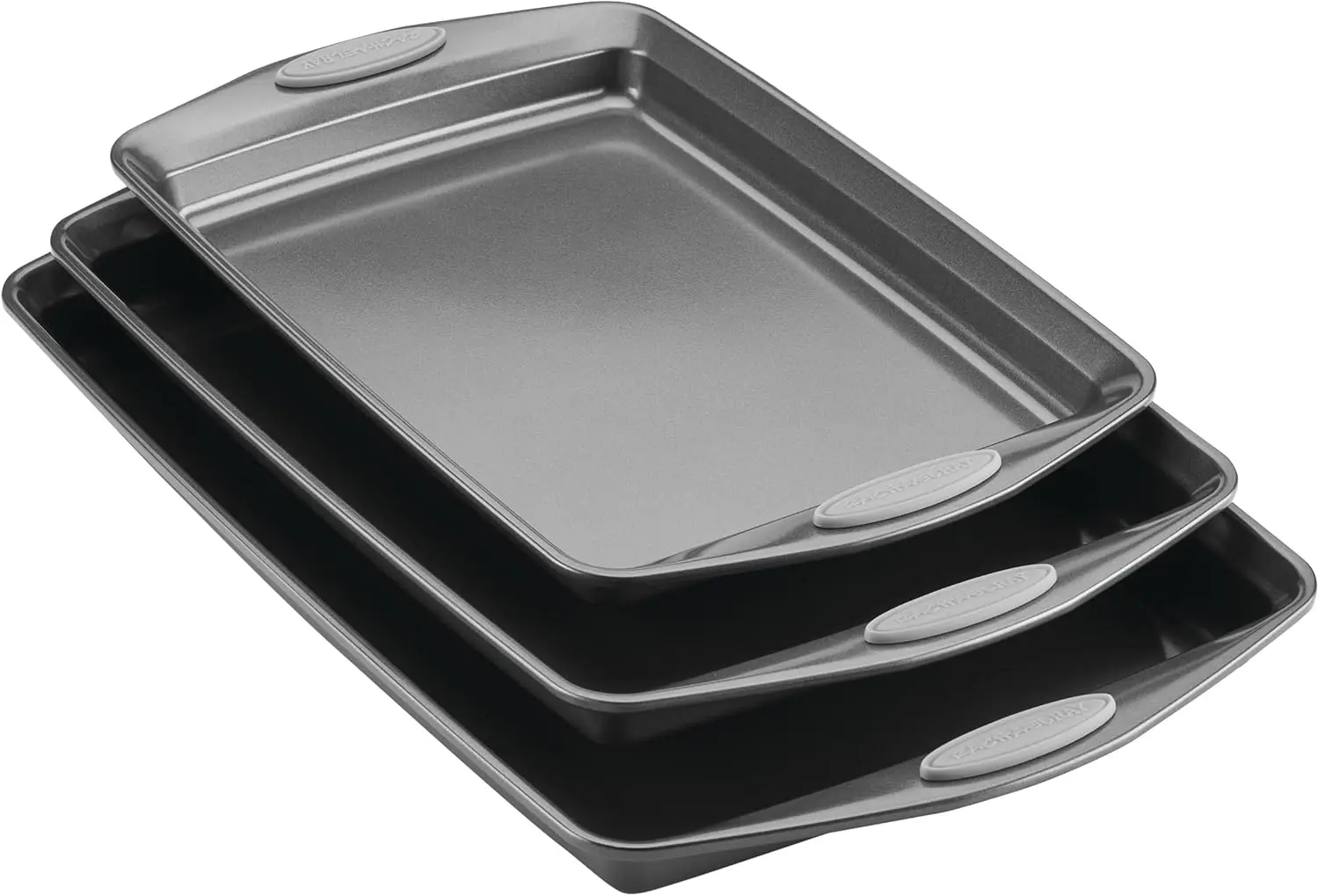 

Nonstick Baking Sheet Set with Grips - 3 Piece Cookie Pans, Gray Handles, Oven Safe