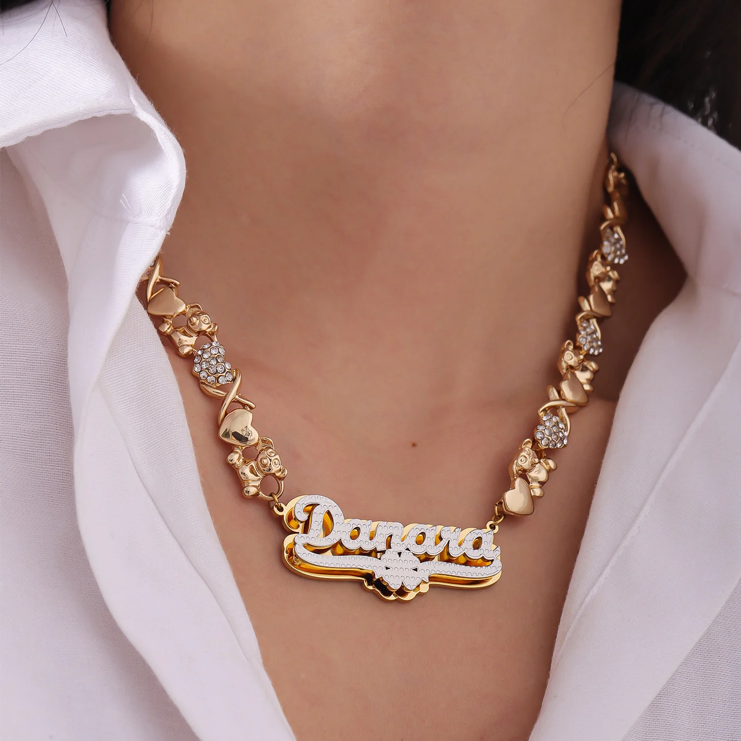 

Customized Name with cute Bear Chain Necklaces Stainless Steel 2025 Trend Choker Necklaces for Women Memories Anniversary Gift