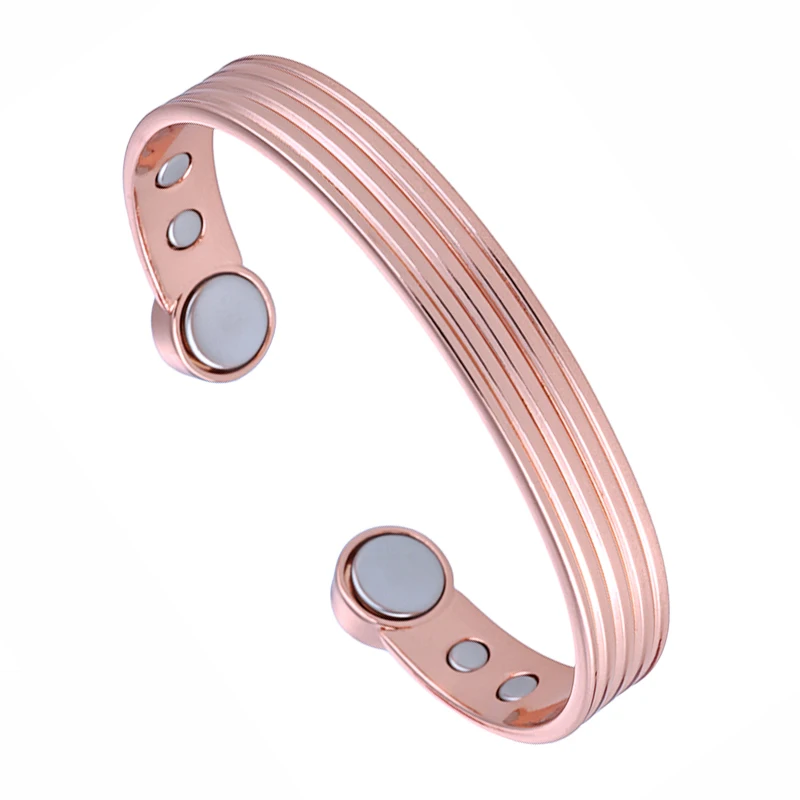 SNQP-Pulseras de cobre puro para hombres y mujeres, brazaletes ajustables de Color oro rosa, joyería de imanes grandes para la salud, artritis