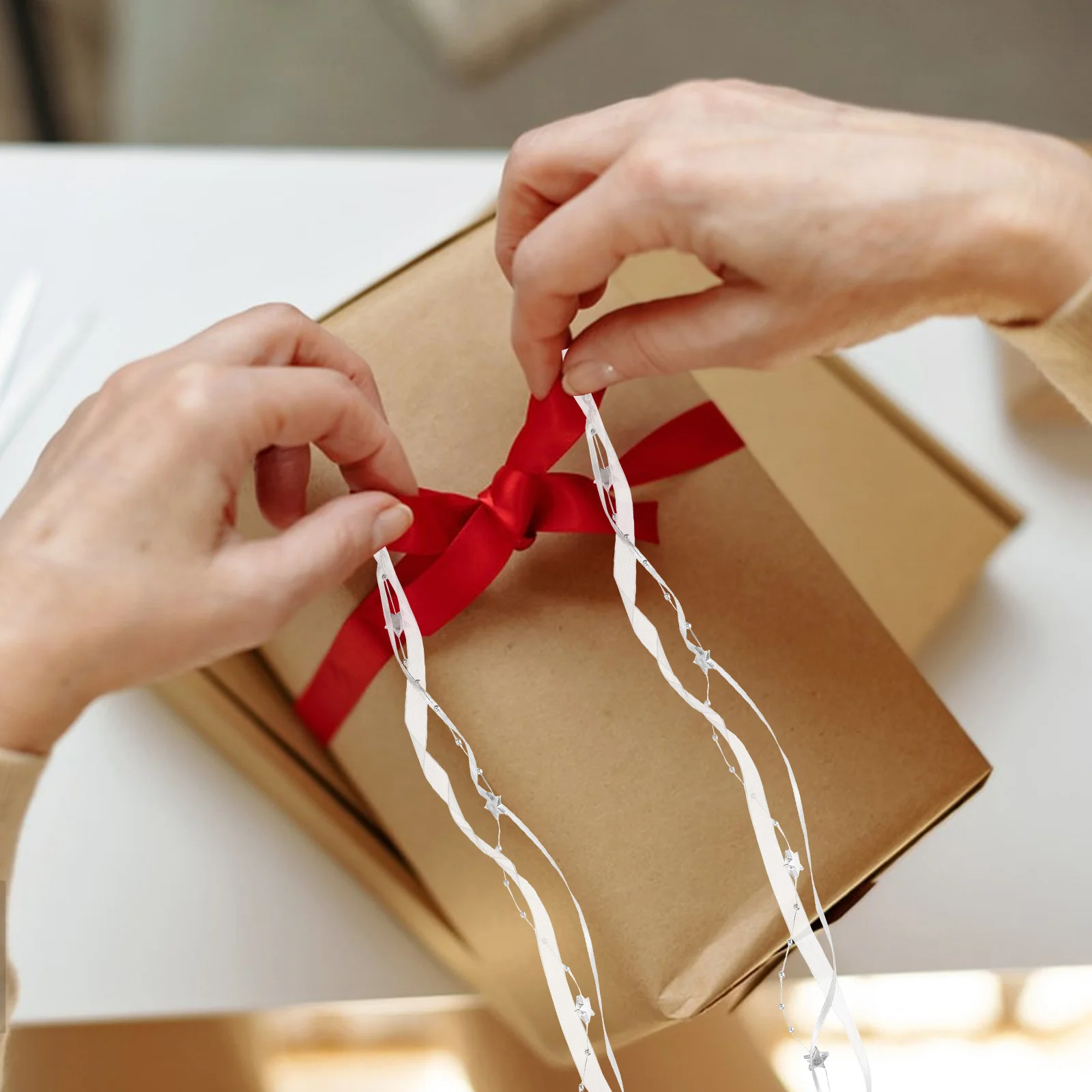 

1 Roll Christmas Bead Ribbon Plastic Pentagram Durable for DIY Christmas Tree Wedding Party Craft Supplies