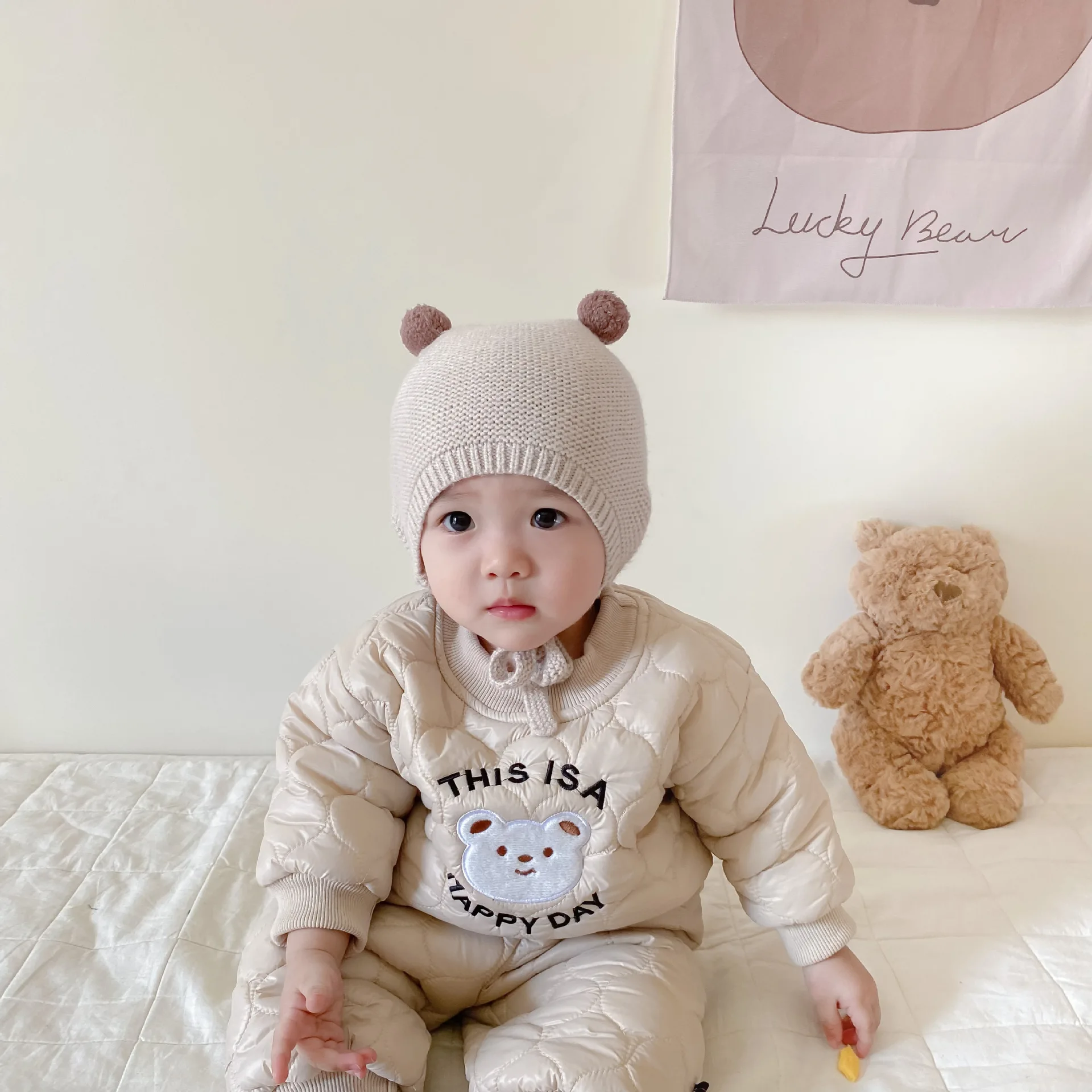 Winter Thicken Baby\'s Sets Cute Cartoon Bear Newborn Baby Clothes Set Cotton Warm Toddler Girls Boys Clothes Set Top Pant 2Pcs