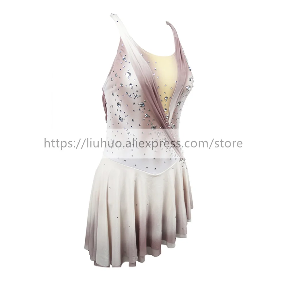 LIUHUO สเก็ตลีลาชุดสตรี Girls ICE Roller ประสิทธิภาพจังหวะยิมนาสติกการแข่งขัน Leotard เครื่องแต่งกายสีเทา Backless