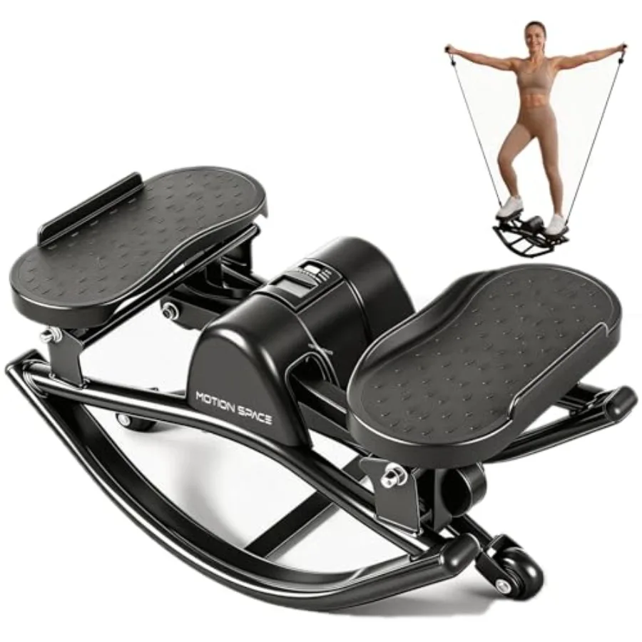 

Rocking Stepper Machine Fun Cardio Equipment with Resistance Bands Space Saving Fitness Stepper Quiet Skate Motion Workout for