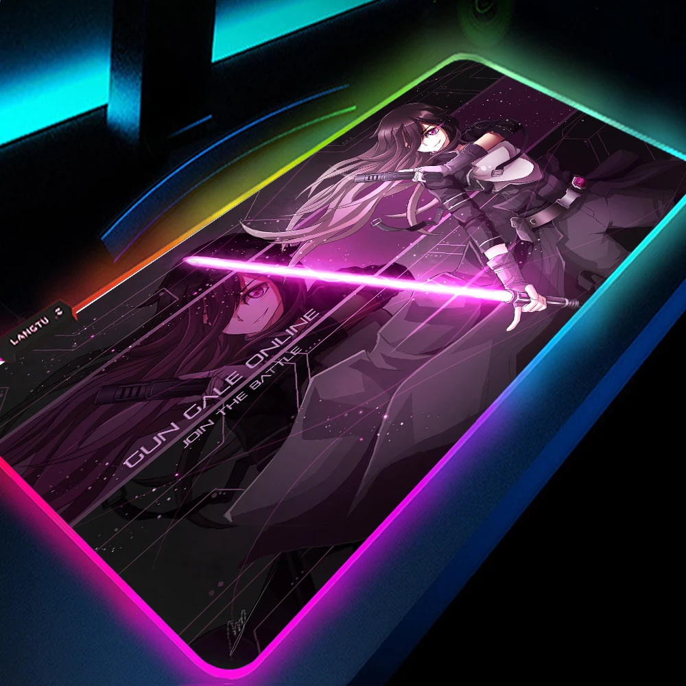 Asuna Yuuki RGB แผ่นรองเมาส์ XXL backlit MAT สำหรับโต๊ะคอมพิวเตอร์ Kirito mauspad วางช้อปปิ้งอะนิเมะปกโต๊ะอุปกรณ์เล่นเกม