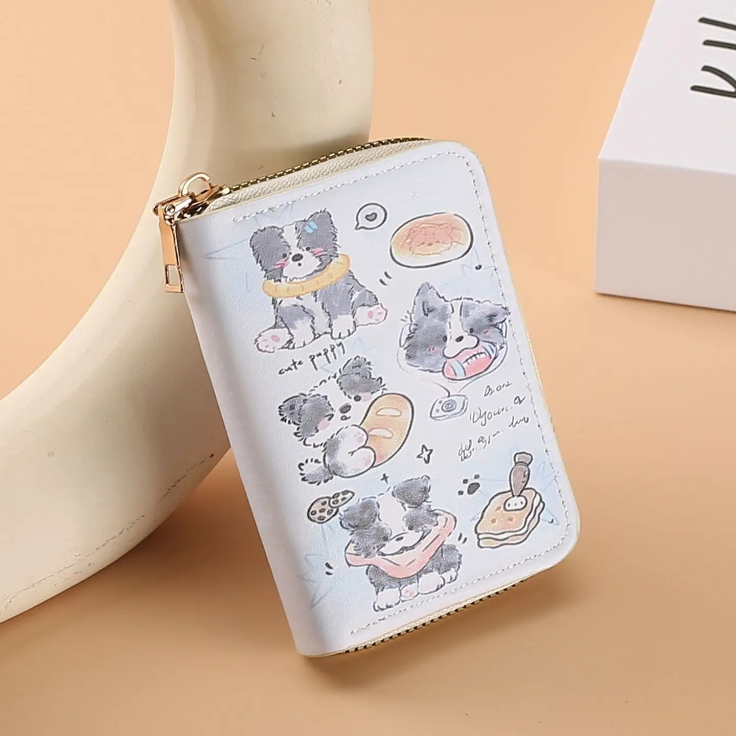 Zipper Wallet With Puppy Prints, Multifunctional Card & Coin Purse for Students to Carry Around