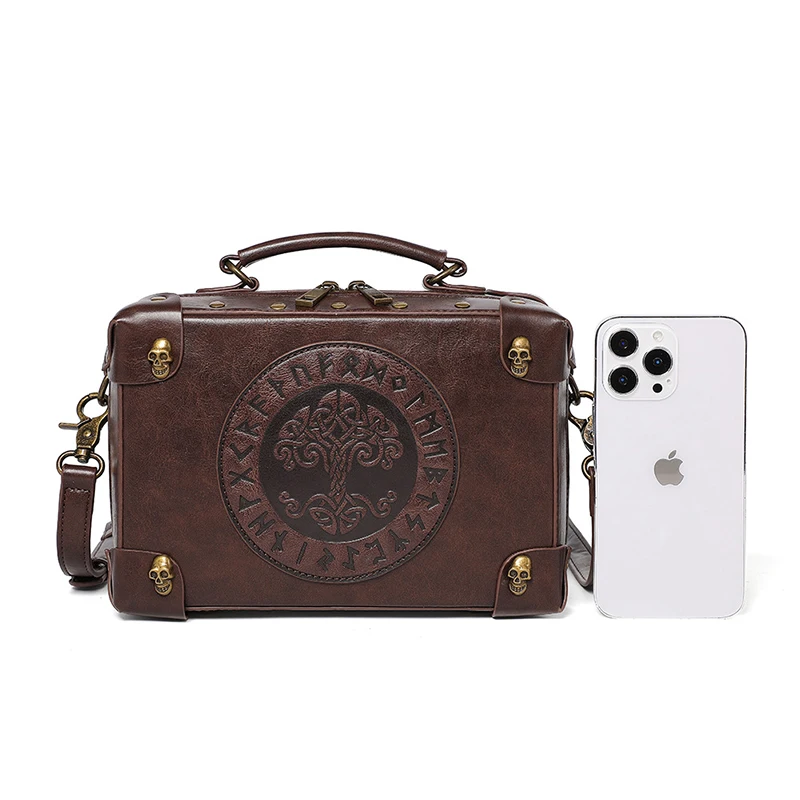 Vintage Crossbody Bag Woman Satchel Steampunk Briefcase Leather Shoulder Tote Handbag Messenger Square Side Phone Bag Man Male