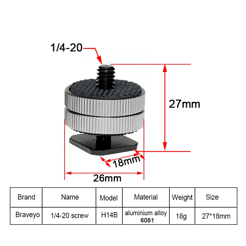 1/4 Double Layer Hot Shoe Photography Equipment Accessories Live Streaming Tripod Accessories Camera Screw Flash Connection Base