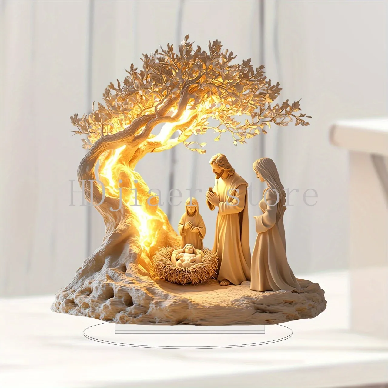 

Jesus Tree of Life Acrylic Decor - Home Family Desktop Figurine, Newborn Table Decoration & Pendant