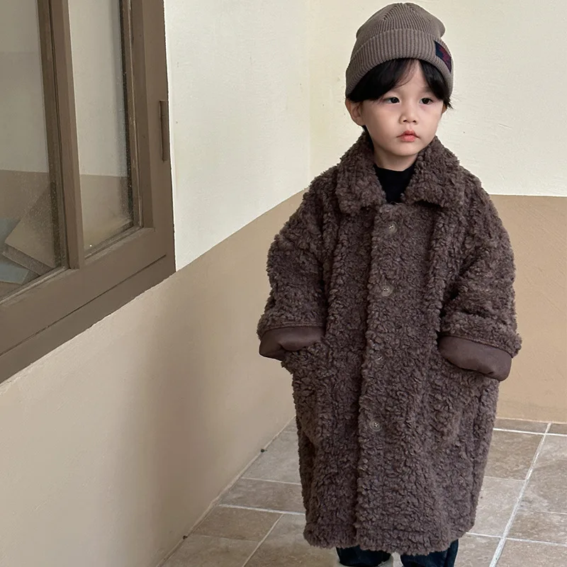 Autumn Winter Baby Casual Overcoat Girl Kid Solid Windbreak Boy Children Thicken Fashion X-long Coat Infant Plus Velvet Jacket