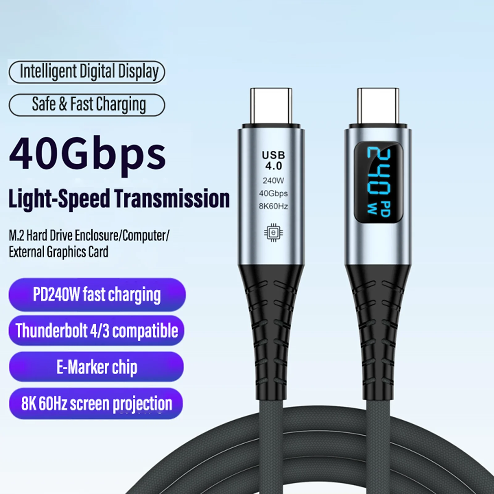 

USB4 Data Cable 40Gbps 8K 60Hz 240W Digital Display Type C Thunderbolt 4 Fast Charging Cable for iphone 15 16 17 laptop macbook