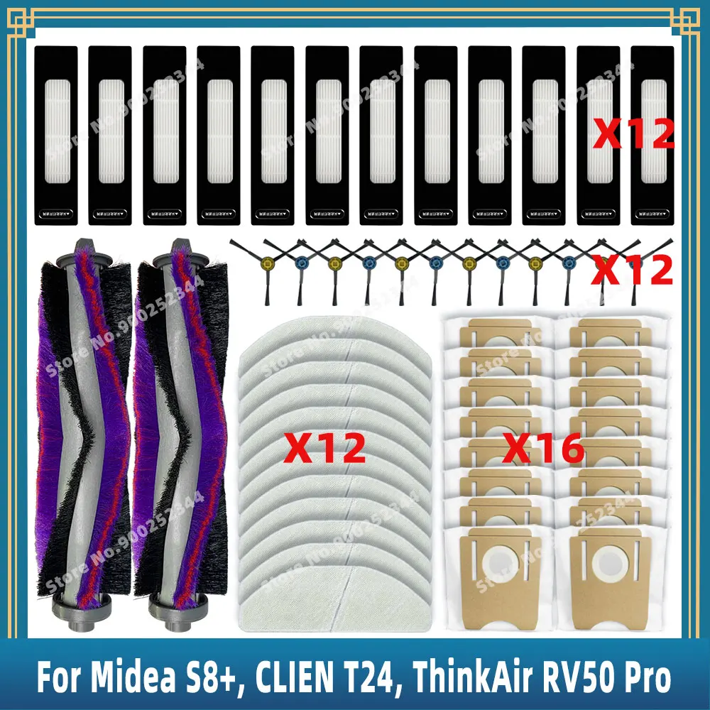 Midea s8 plus,clien t24,thinkair rv50 proに適合するメインサイドブラシフィルターモップ,交換部品,交換用アクセサリー