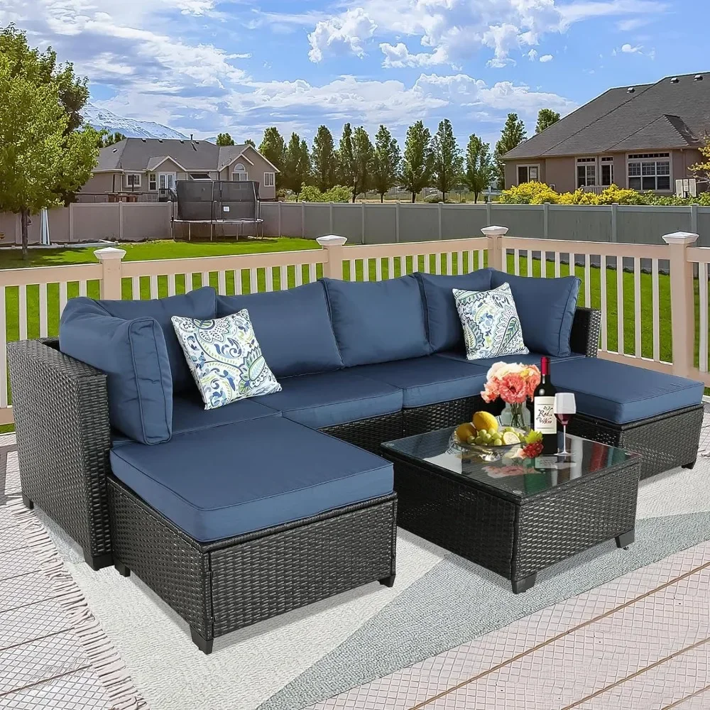 7 Pieces Patio Furniture Set Outdoor Patio Furniture Outdoor Sectional PE Wicker Conversation Sets with Washable Cushions