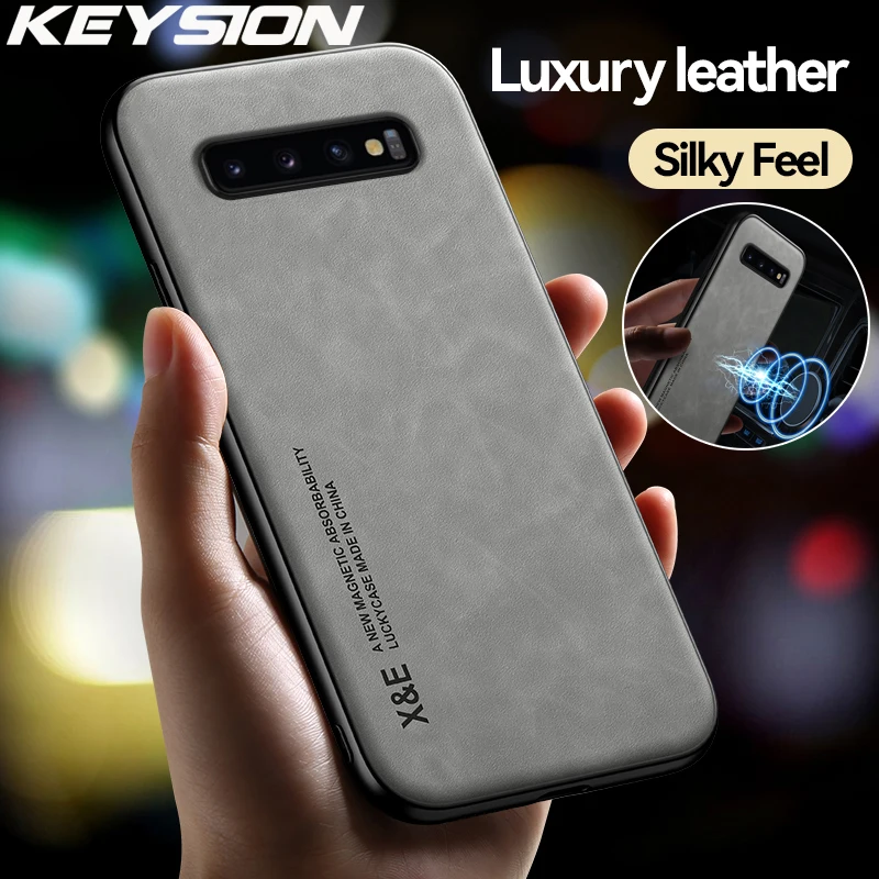 KEYSION Luxury Leather Case for Samsung S10 Plus S10+ S10e S9+ S8 Plus Silicone Shockproof Phone Back Cover for Galaxy Note 9 8