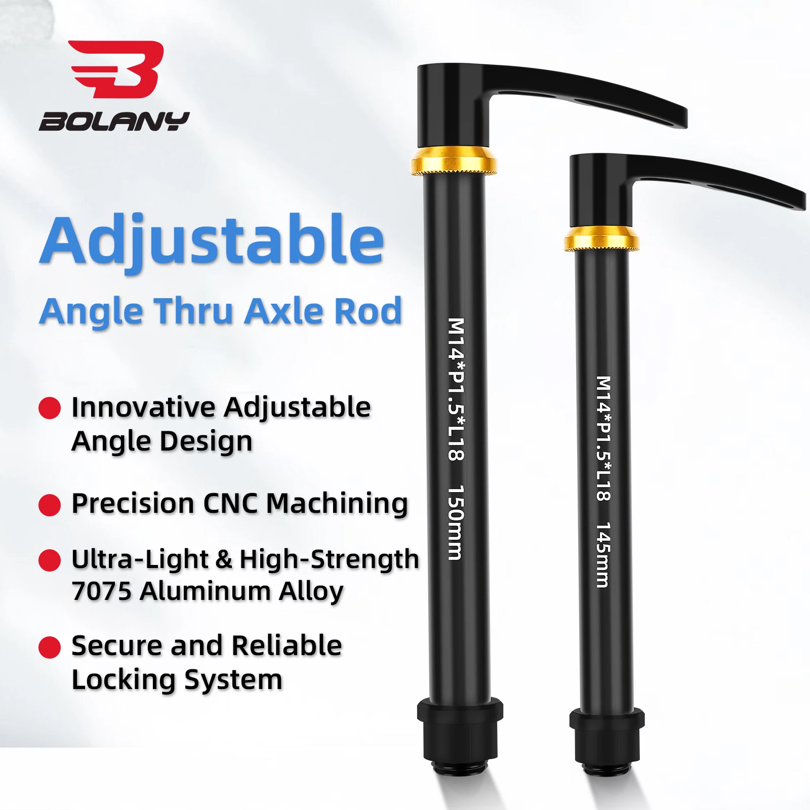 BOLANY Bicycle Fork Quick Release Rod Thru Axle Rod 15mm Adjustable Hand Angle Design Aluminum Alloy MTB Shaft Bike Fork Part