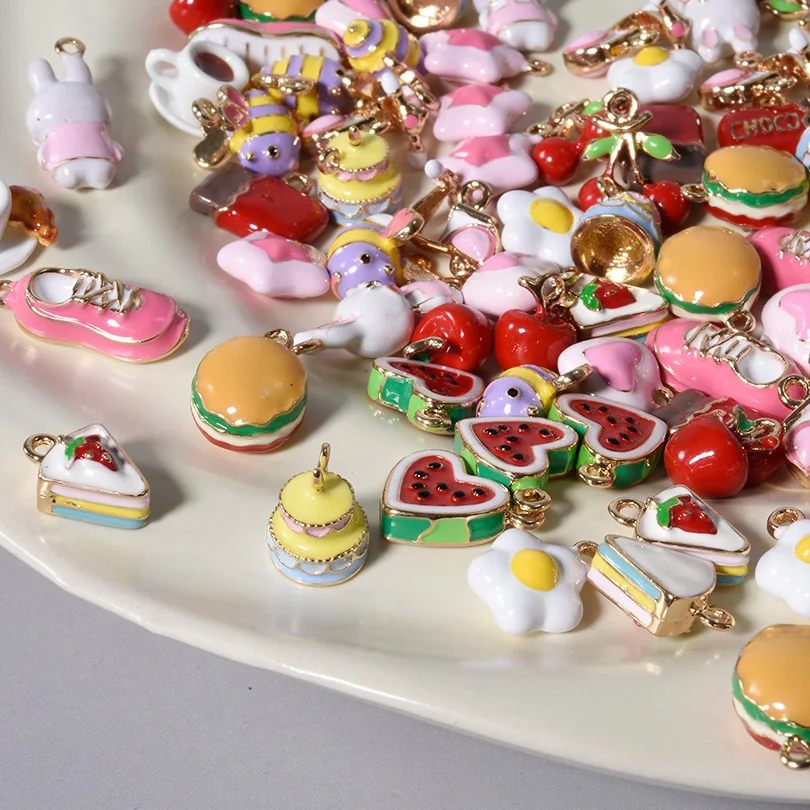 4pcs/Lot Kawaii Girl Pendant Enamel Red Cherry Pink Rabbit Star Charms For Jewelry Making Findings 3D Charm DIY Earring Keychain