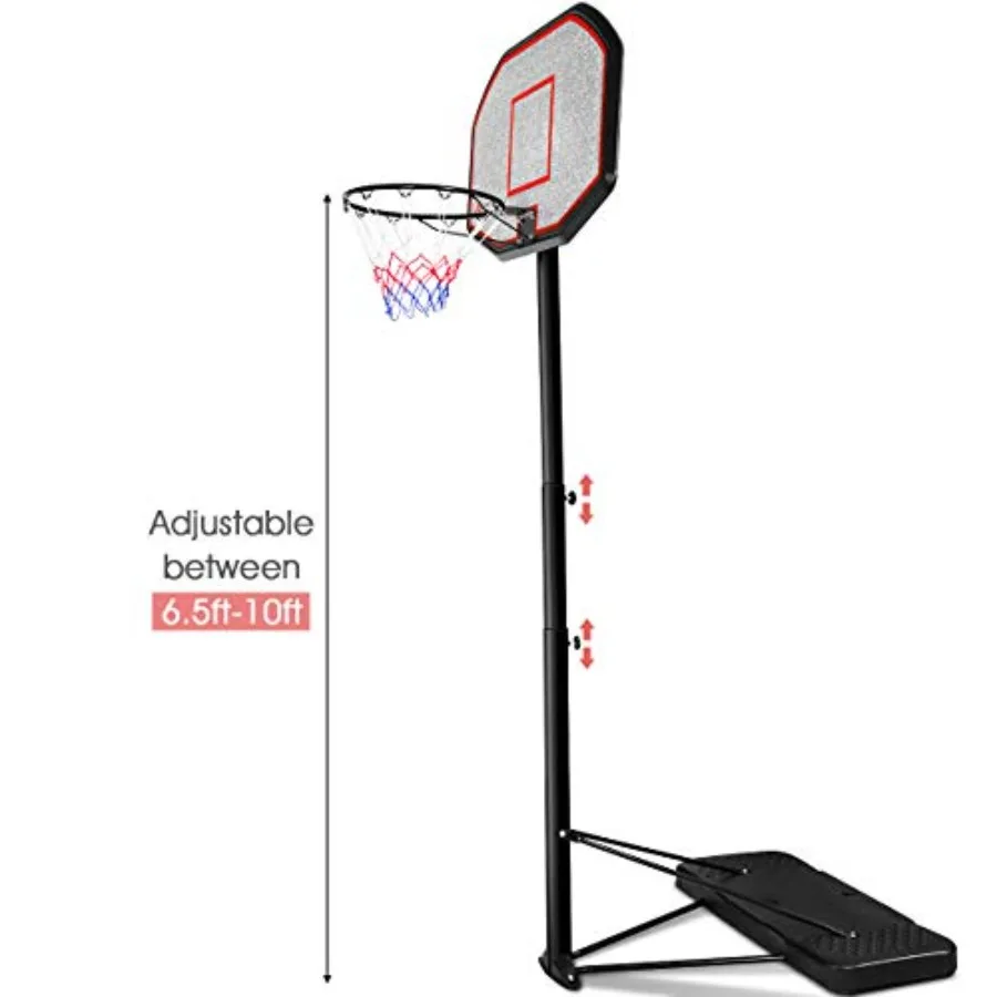 Suporte de cesta de basquete portátil com altura ajustável de 6,5 a 10 pés 43 polegadas sistema completo de gol de basquete com P