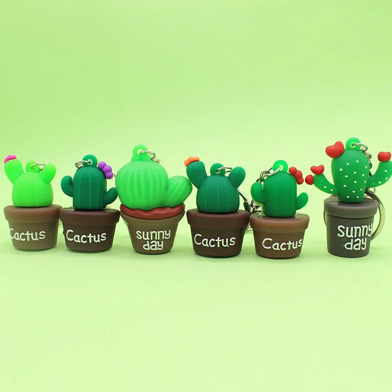 New Cactus Keychain Soft Plastic Bag Pendant Potted Green Plant Pvc Cactus Car Key Ring K5124