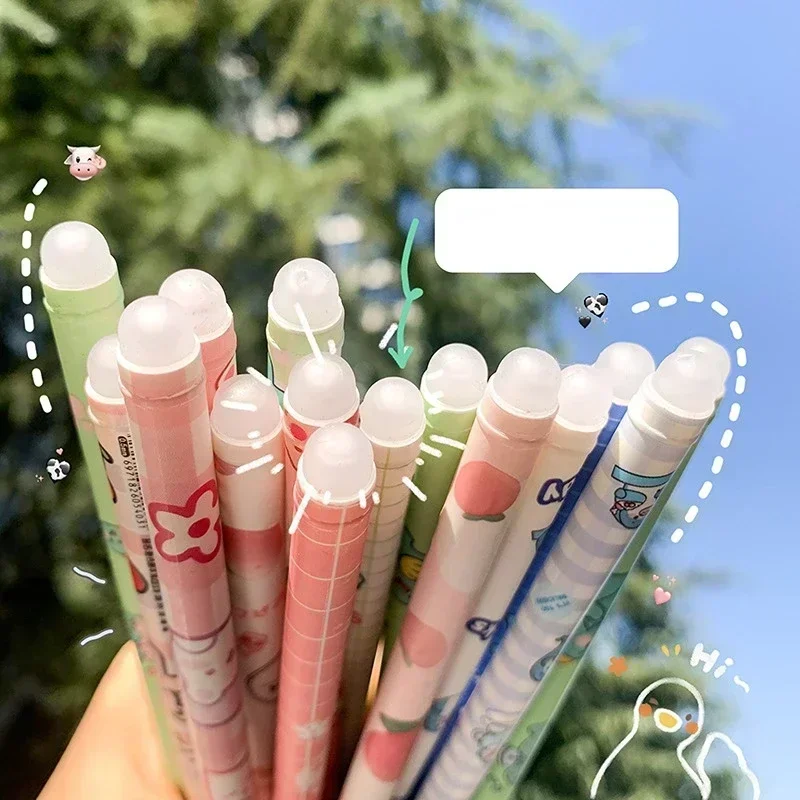 Stylos gel effaçables Kawaii pour filles, pointe de recharge bleue colorée, stylos à bille pour l'écriture, fournitures scolaires, papeterie, 0.5mm, ensemble de 6 pièces