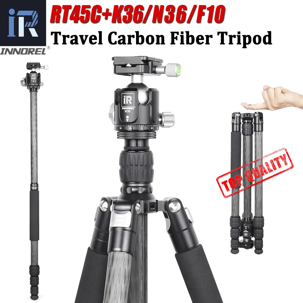 INNOREL RT45C Portable Carbon Fiber Tripod Professional Travel Lightweight Monopod for DSLR Camera with Ballhead, Max Load 15kg